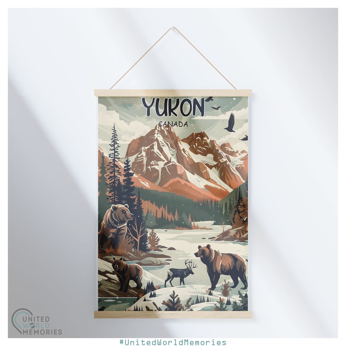 Yukon Canada Grizzly Bears Elk Snowy Valley Mountain Wildlife Poster - Image 5