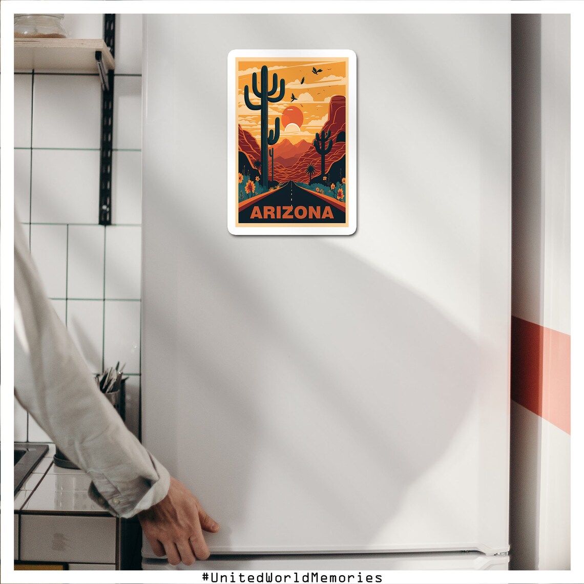 Arizona Desert Sunset Saguaro Cactus Road Vintage Travel Poster - Image 4