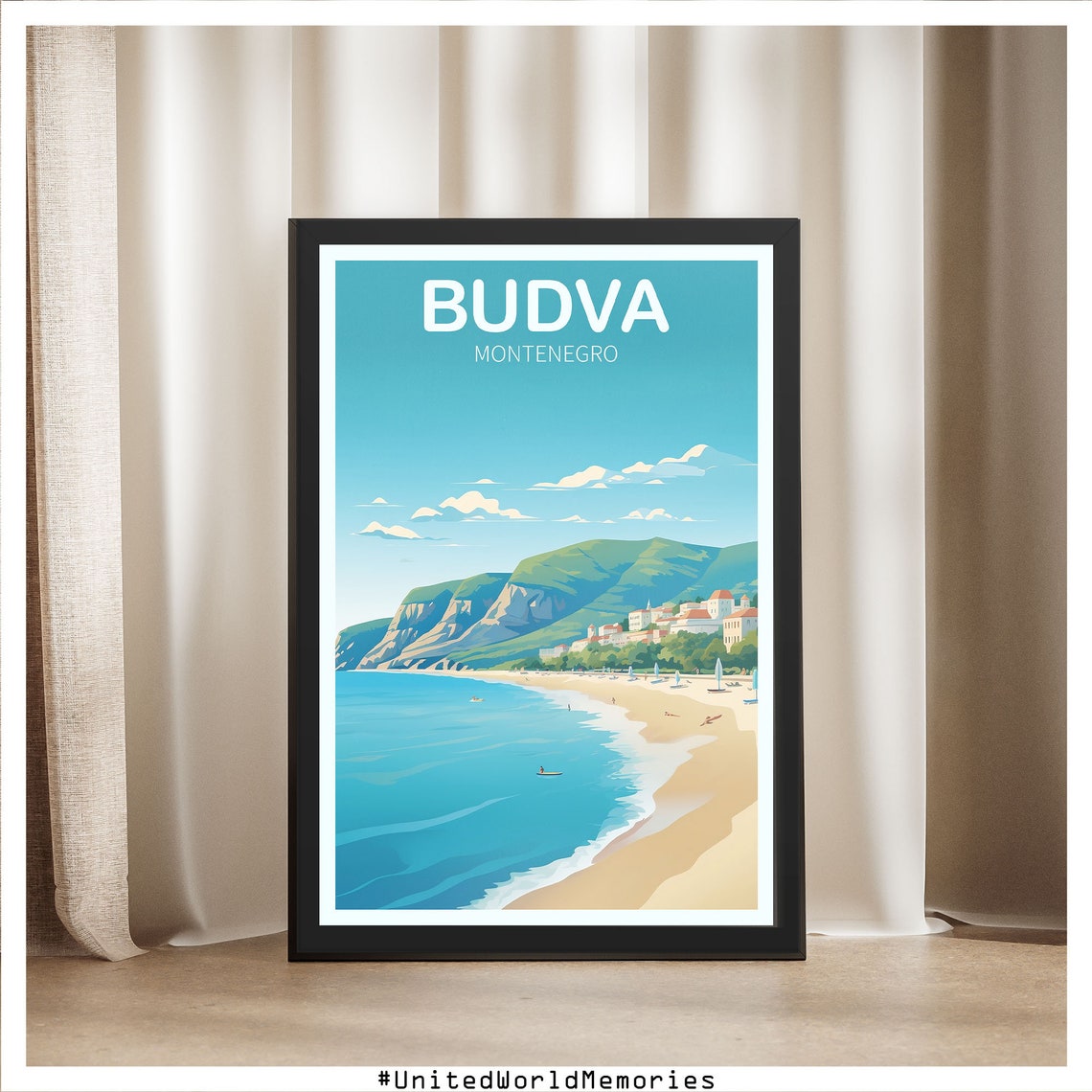 Budva Montenegro Beach Bay Hillside Town Retro Travel Poster - Image 5