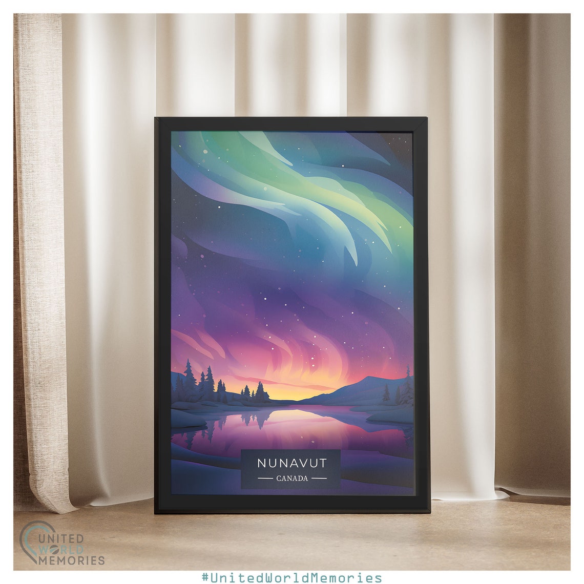 Nunavut Canada Northern Lights Aurora Lake Night Sky Arctic Poster - Image 4