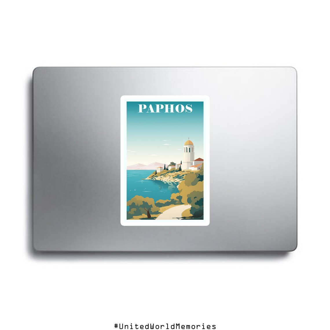 Paphos Cyprus Coastal Church Cliffs Turquoise Sea Travel Poster - Image 2