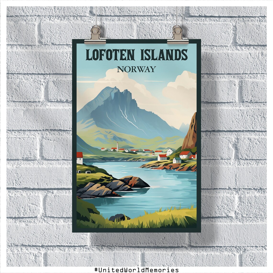 Lofoten Islands Norway Fishing Village Fjord Vintage Travel Poster