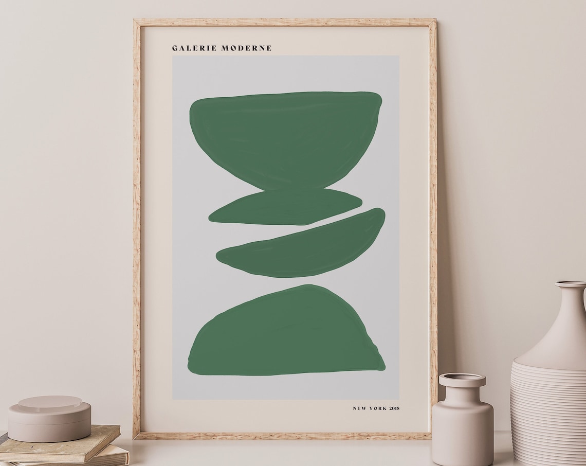 Galerie Moderne Green Pebble Shapes Minimalist Abstract Poster