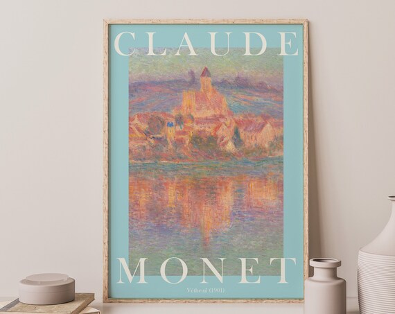 Claude Monet Vétheuil 1901 Village Church Sunset River Poster