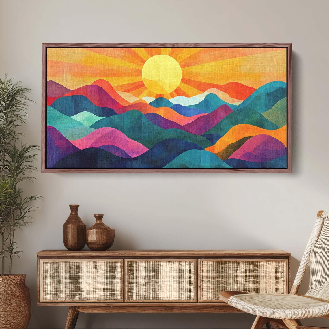 Sunshine Mountain Print Sunset Decor Flat Art Vibrant Color Bold Art Vertical Abstract Mid Century Modern Scandinavian Print