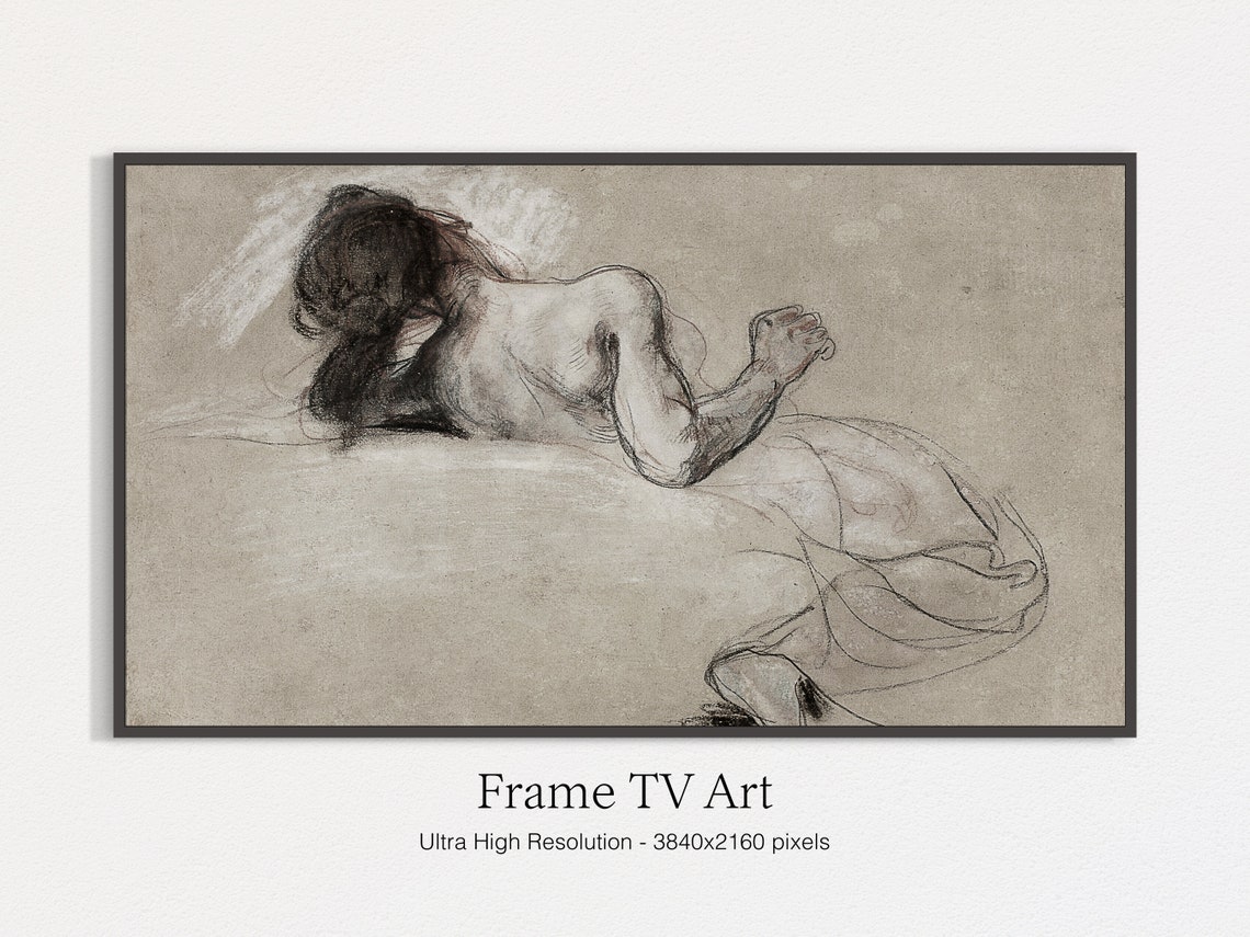Reclining Woman Charcoal Figure Sketch Classical Drawing Art Print
