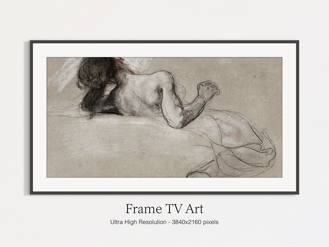 Reclining Woman Charcoal Figure Sketch Classical Drawing Art Print - Image 4