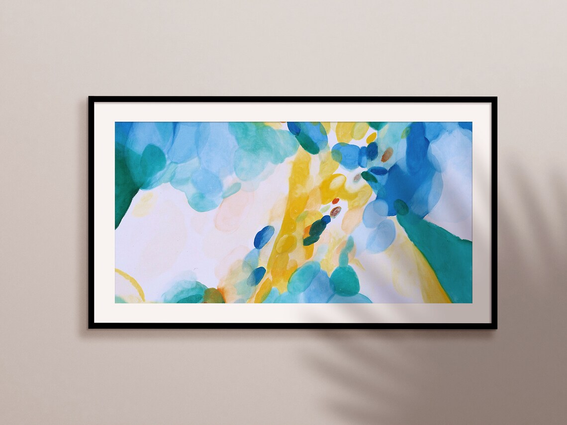 Blue Yellow Teal Abstract Watercolor Painting Colorful Wall Art Print - Image 2