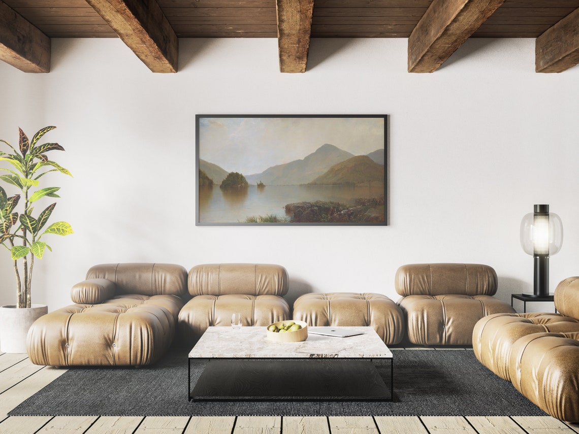 Vintage Mountain Lake Serene Calm Water Reflection Landscape Print - Image 3