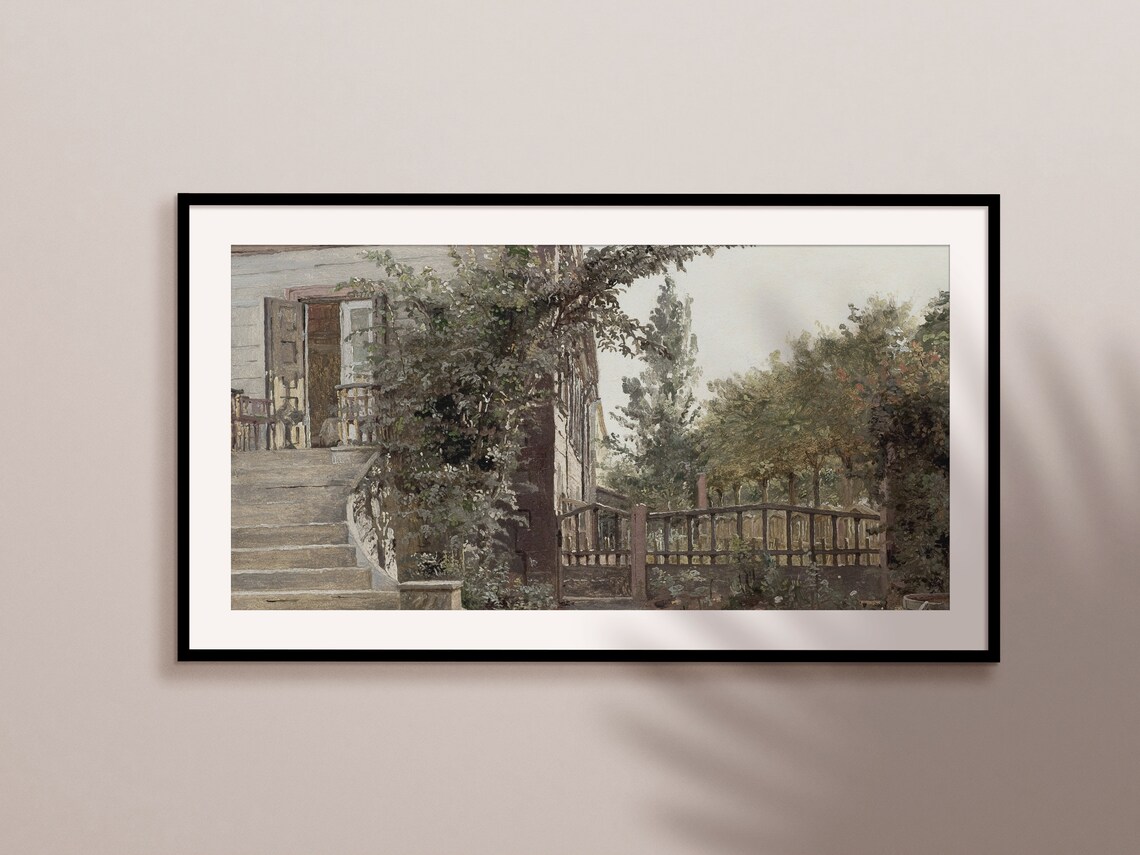 Vintage Farmhouse Porch Stone Steps Leafy Trees Garden Print - Image 2