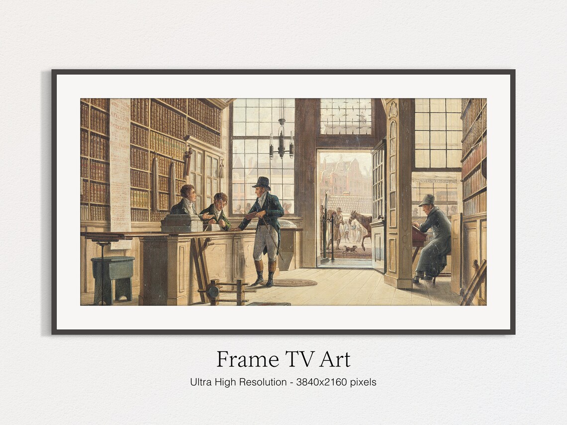 Vintage Bookstore Interior Classic Oil Painting Library Scene Wall Art - Image 5