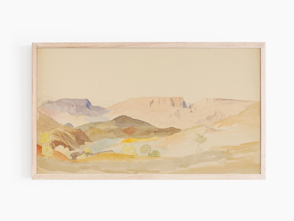 Soft Neutral Mountain Valley Watercolor Painting Minimalist Wall Art - Image 3