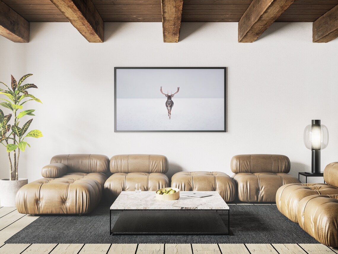 Christmas Deer Winter Snow Landscape Art Print - Image 3