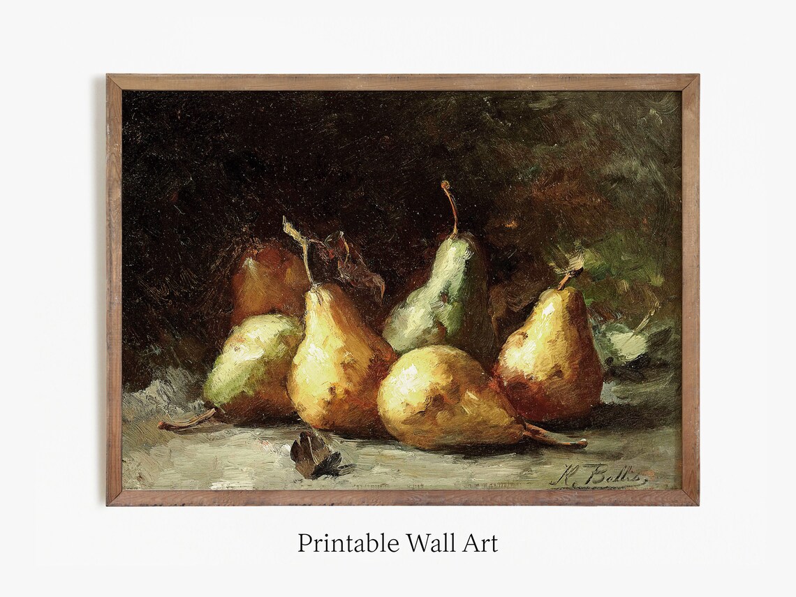 Classic Pears Painting, Moody Fall Still Life Art Print