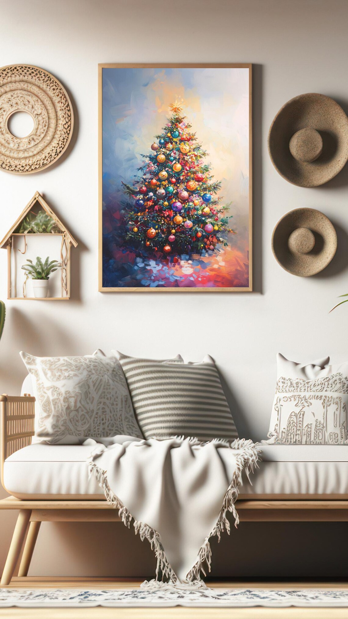 Colorful Christmas Tree Bright Ornaments Painterly Holiday Art Poster - Image 3