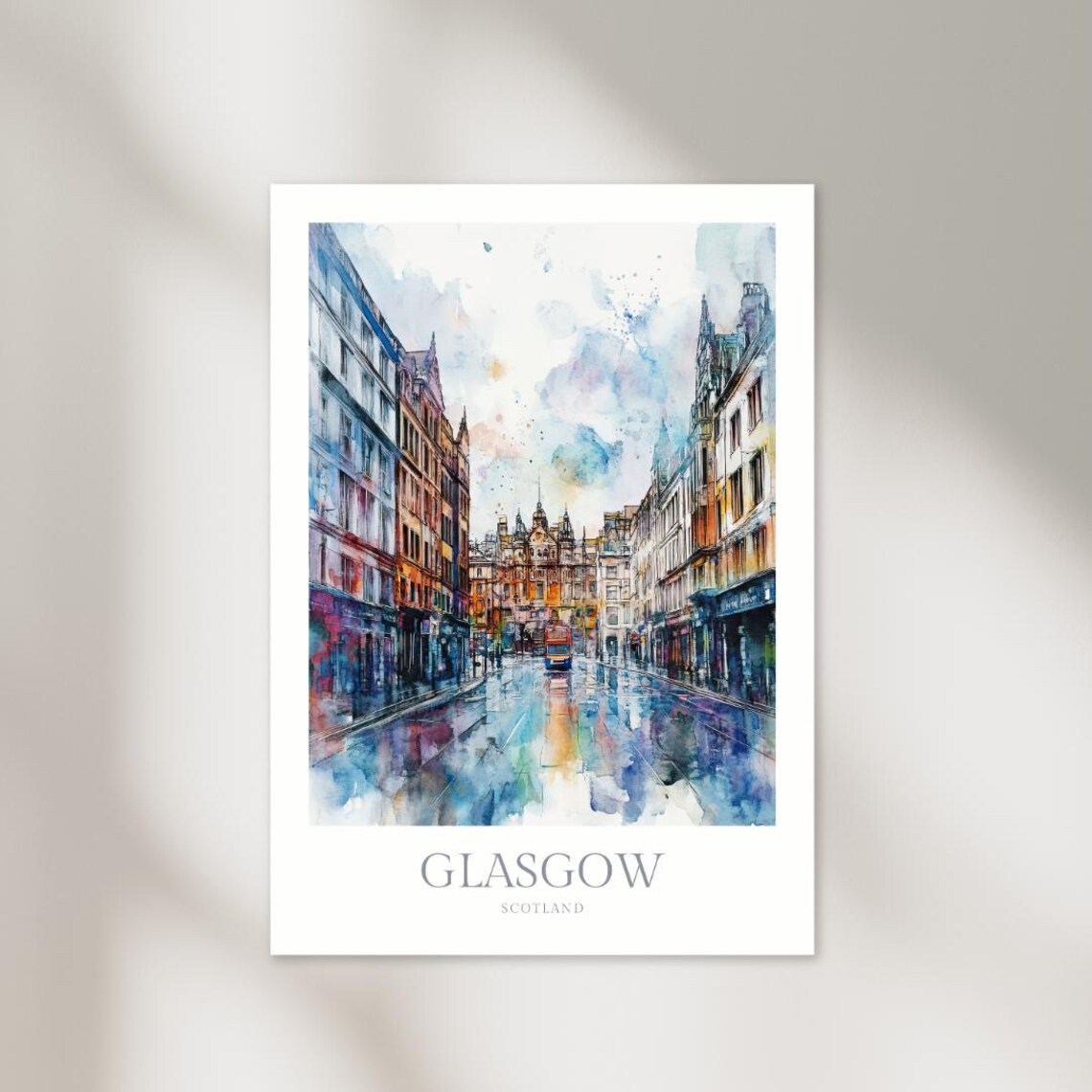 Glasgow Watercolor Poster, Scotland Travel Poster