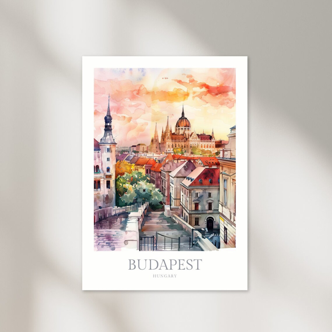 Budapest Hungary Watercolor Travel Poster, City View