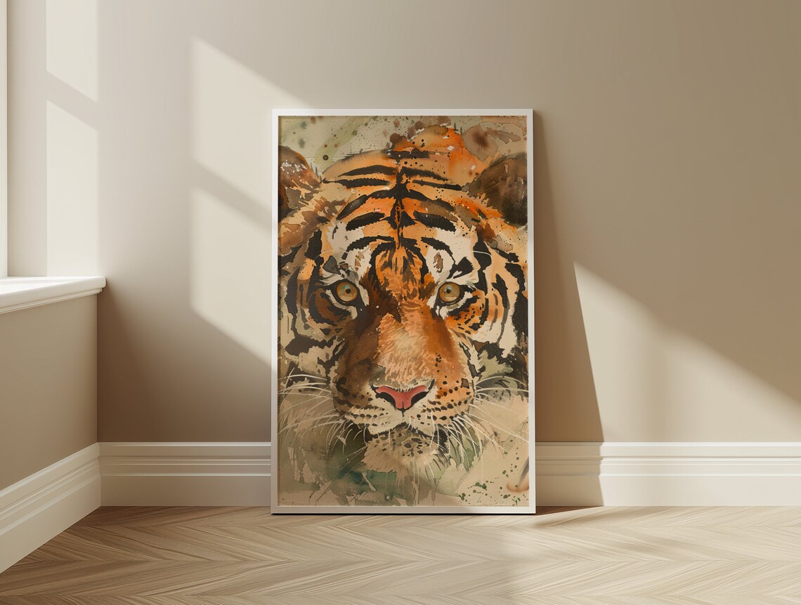 Tiger Face Close Up Intense Eyes Watercolor Portrait Art Print - Image 3