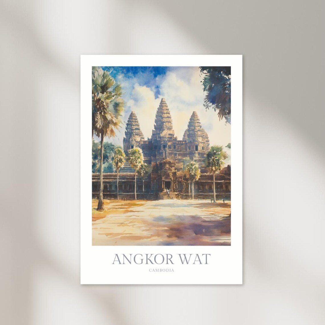 Angkor Wat Cambodia Watercolor Travel Poster