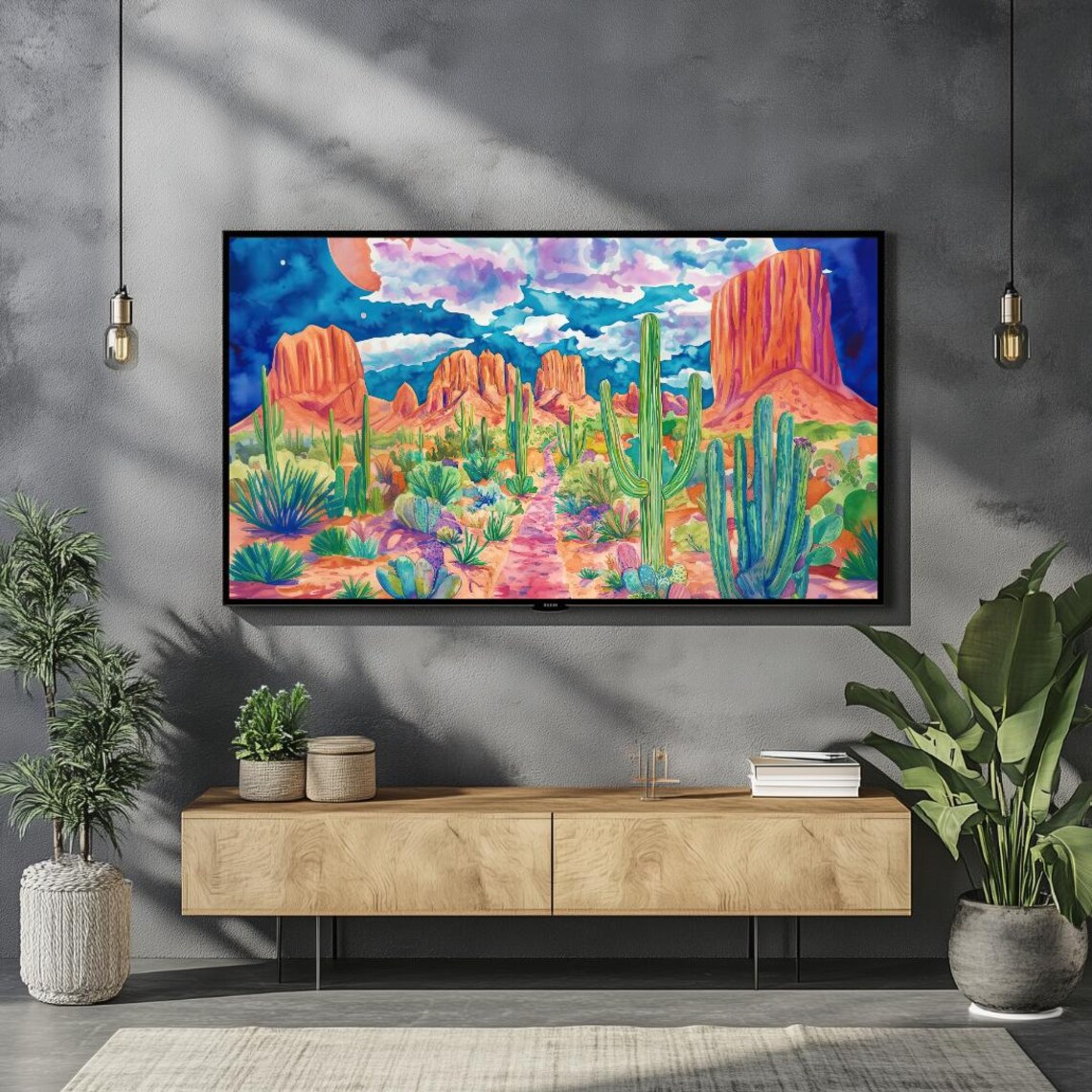 Texas Desert Cactus Colorful Southwestern Landscape Frame Tv Poster