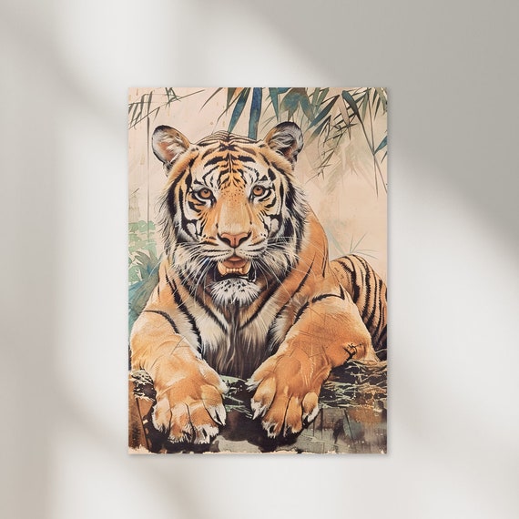 Thai Tiger Watercolor Poster Wall Art Home Decor Tiger Poster Vintage Thai Retro Wall Art Print