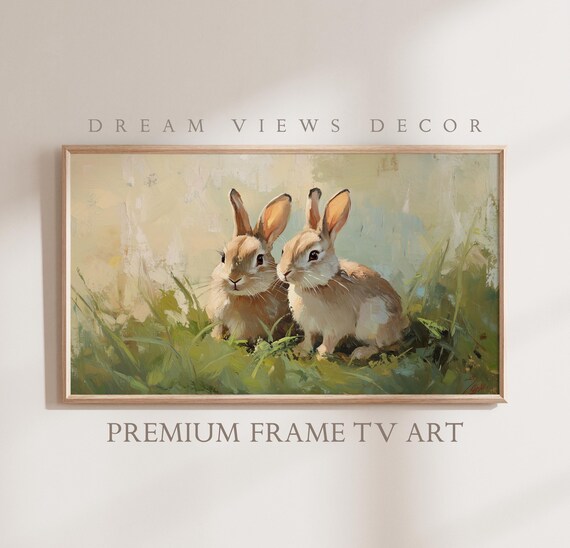 Easter Frame Tv Art Neutral Bunny Oil Painting Moody Easter Decor Rabbit Spring Frame Tv Art Antique Vintage Decor