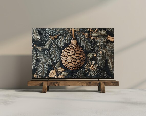 Vintage Pinecone Ornament Tapestry Christmas Frame TV Art Print
