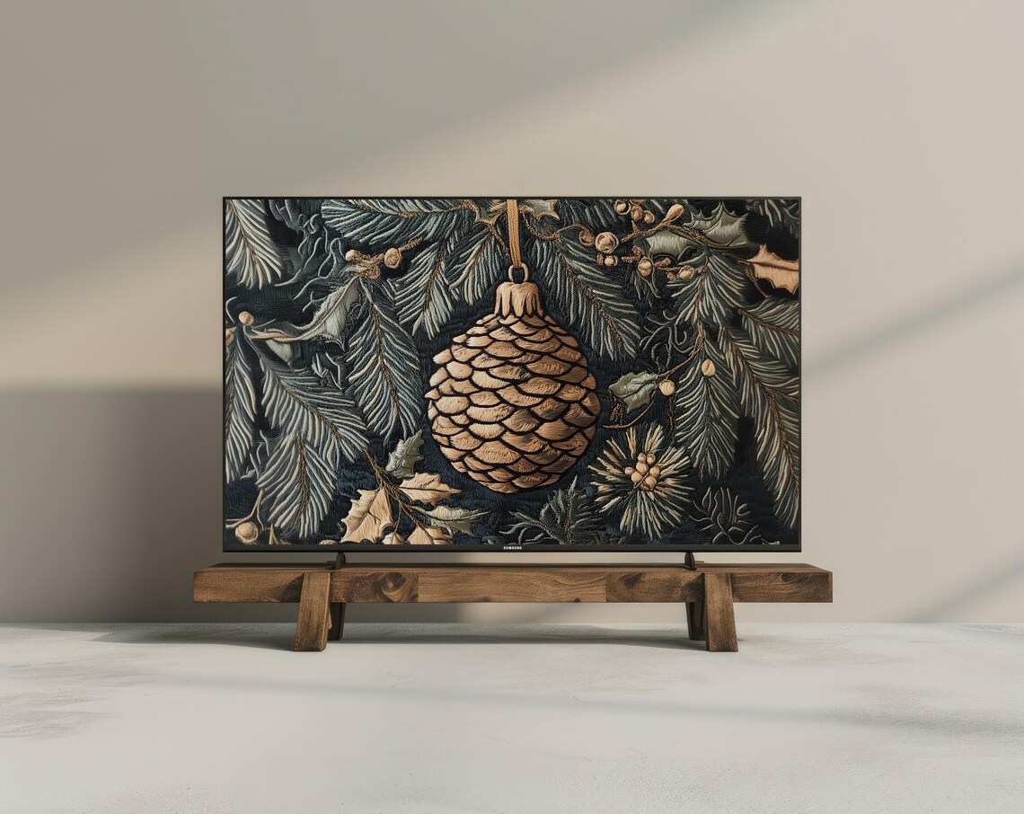 Vintage Pinecone Ornament Tapestry Christmas Frame TV Art Print