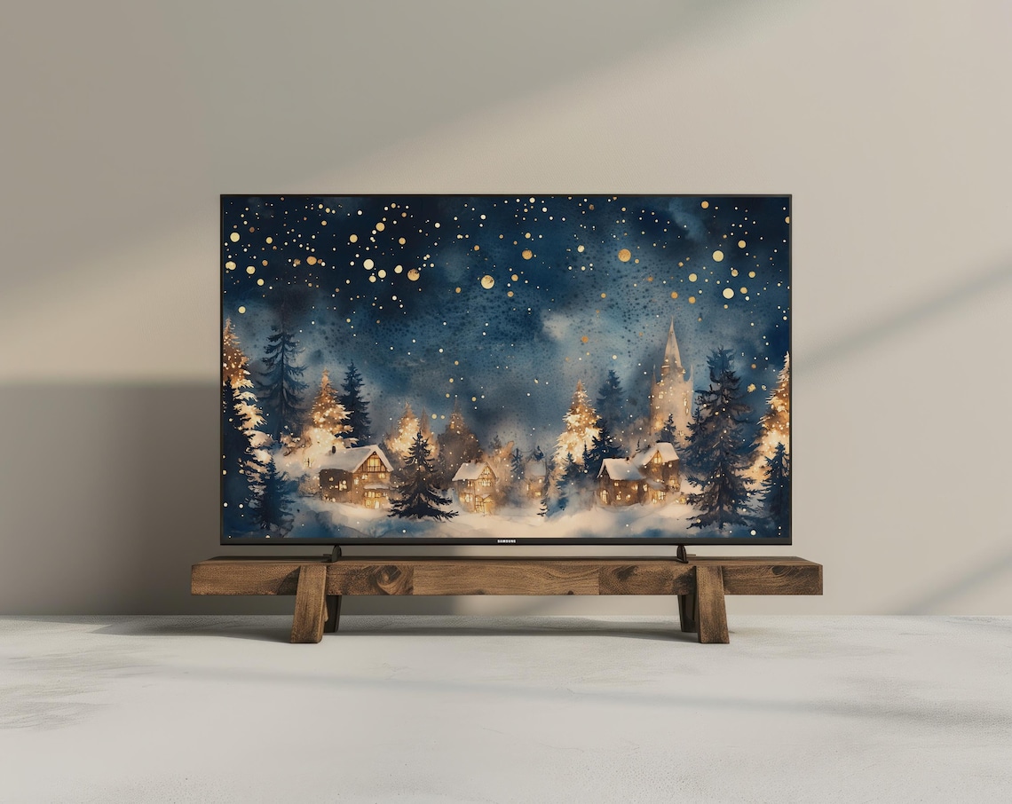Christmas Village Vintage Festive Winter Art Print