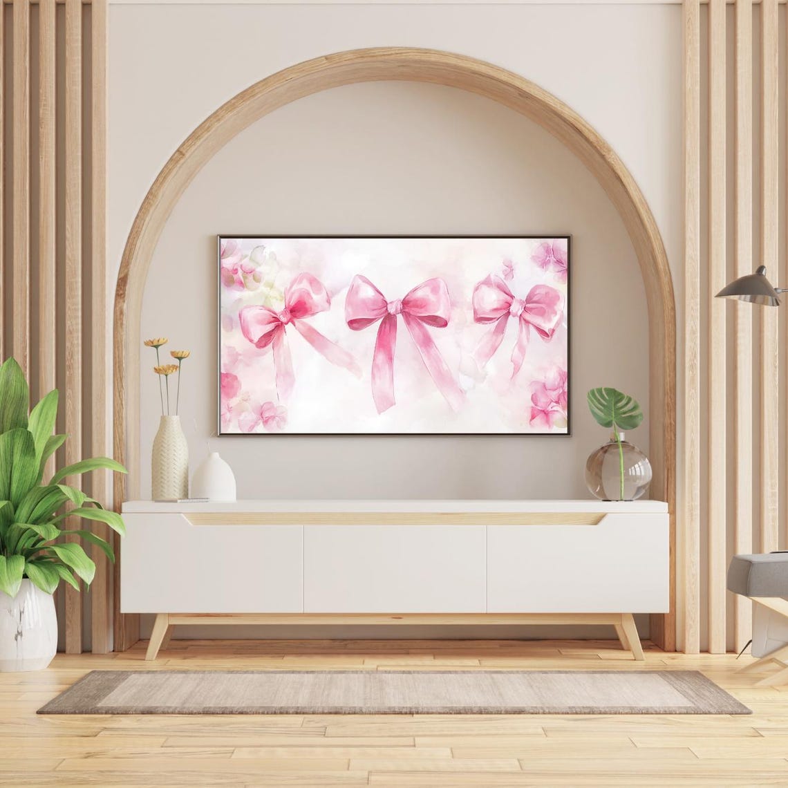 Frame Tv Art For Frame Tv Baby Shower Gender Reveal Frame Tv Art Pink Bows Art For Tv Neutral Watercolor Frame Tv Art Baby Girl - Image 2