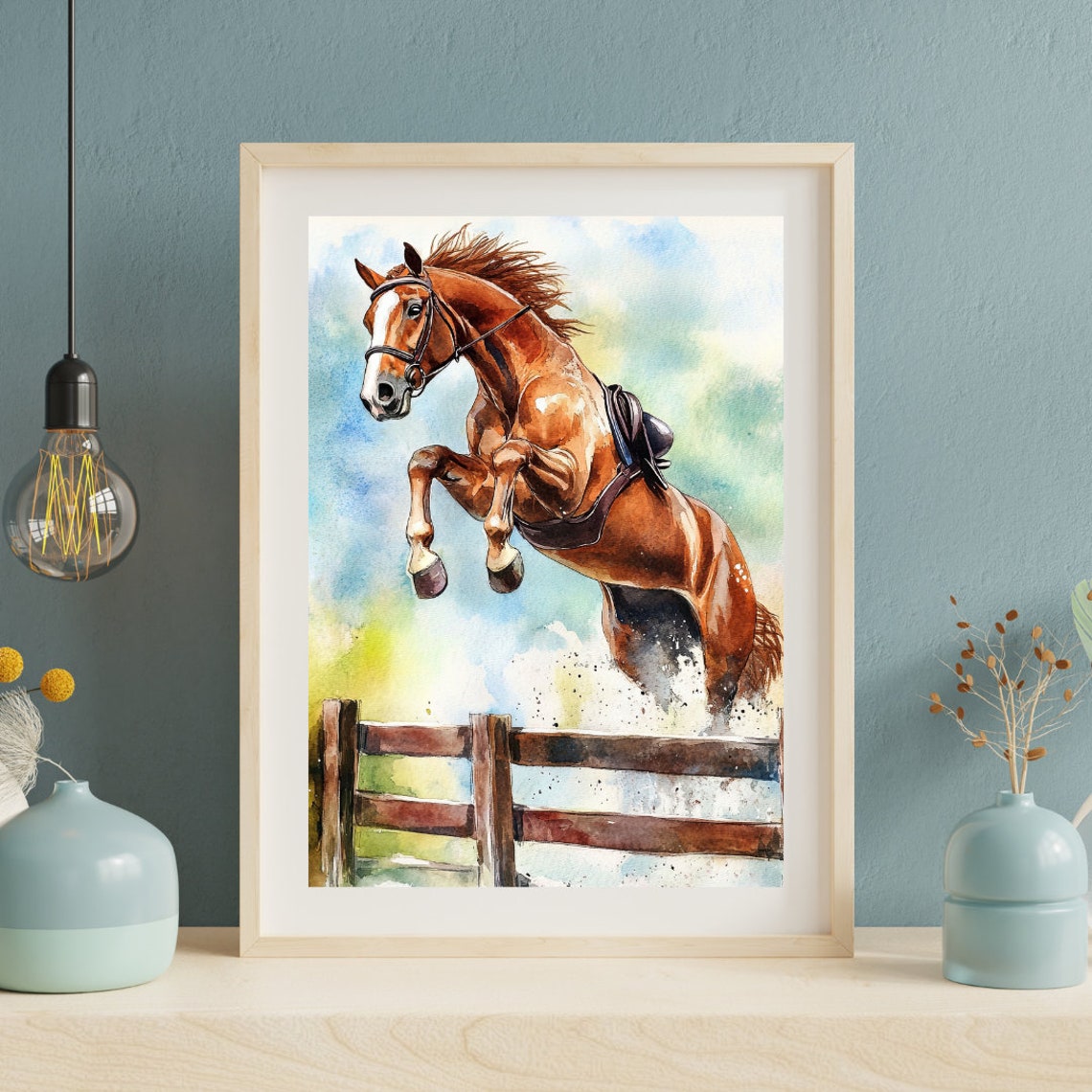 Chestnut Horse Show Jumping Watercolor Equestrian Poster Art - Image 2