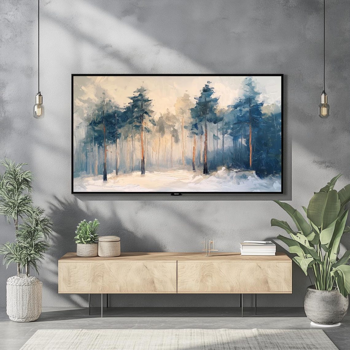 Snowy Pine Forest Fir Trees Winter Impressionist Oil Painting Poster - Image 2