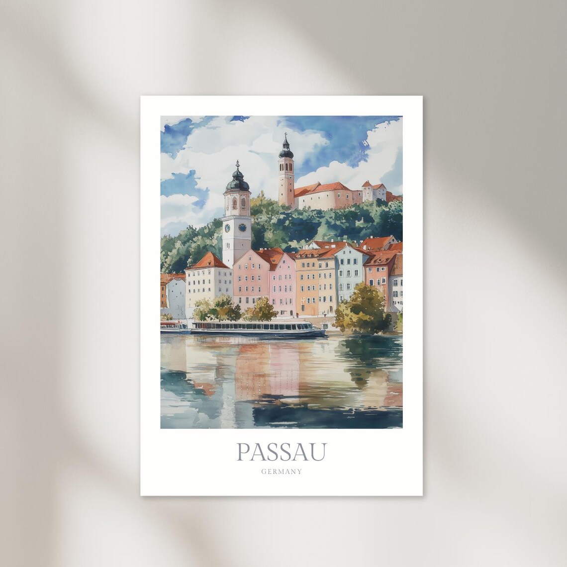 Passau Germany Old Town River Watercolor Bavarian Travel Art Poster