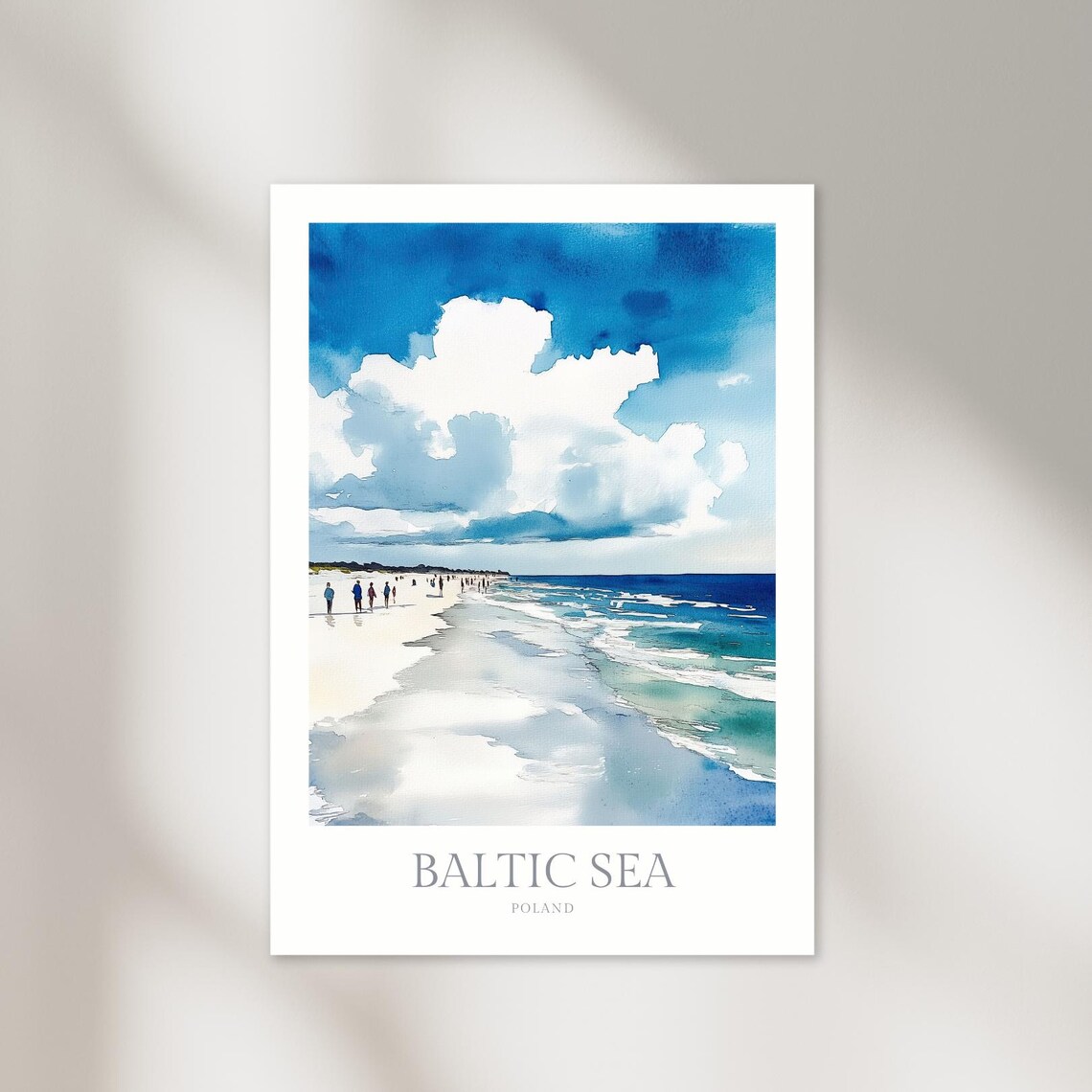 Baltic Sea Poland Watercolor Beach Waves Shore Travel Poster