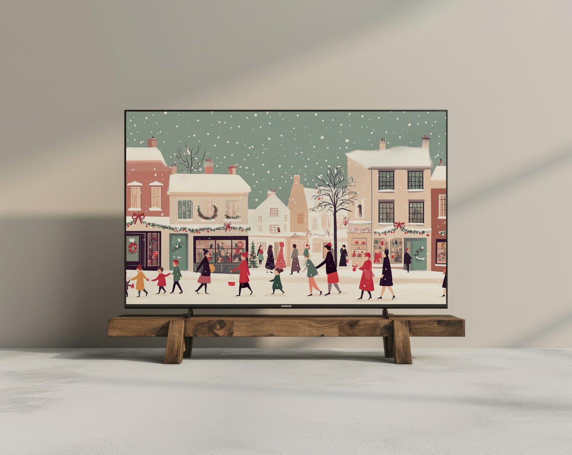 Christmas Village Frame Tv Art Cozy Vintage Christmas Landscape Tv Art Oil Painting Christmas Cottagecore Decor Winter Frame Tv Art - Image 3