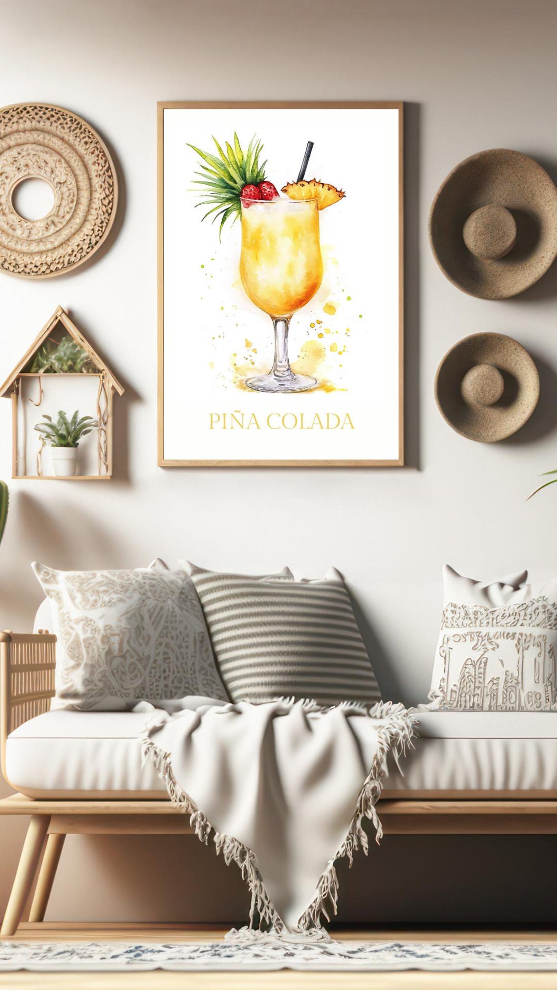 Pina Colada Tropical Watercolor Cocktail Poster Bar Decor Art - Image 2