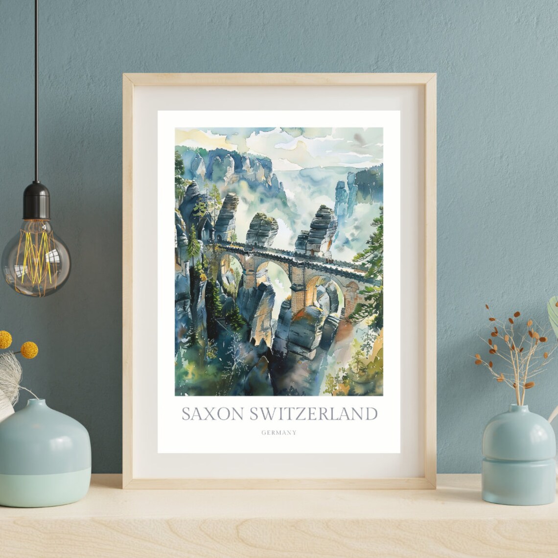 Saxon Switzerland Germany Watercolor Poster of Bastei Stone Bridge - Image 2