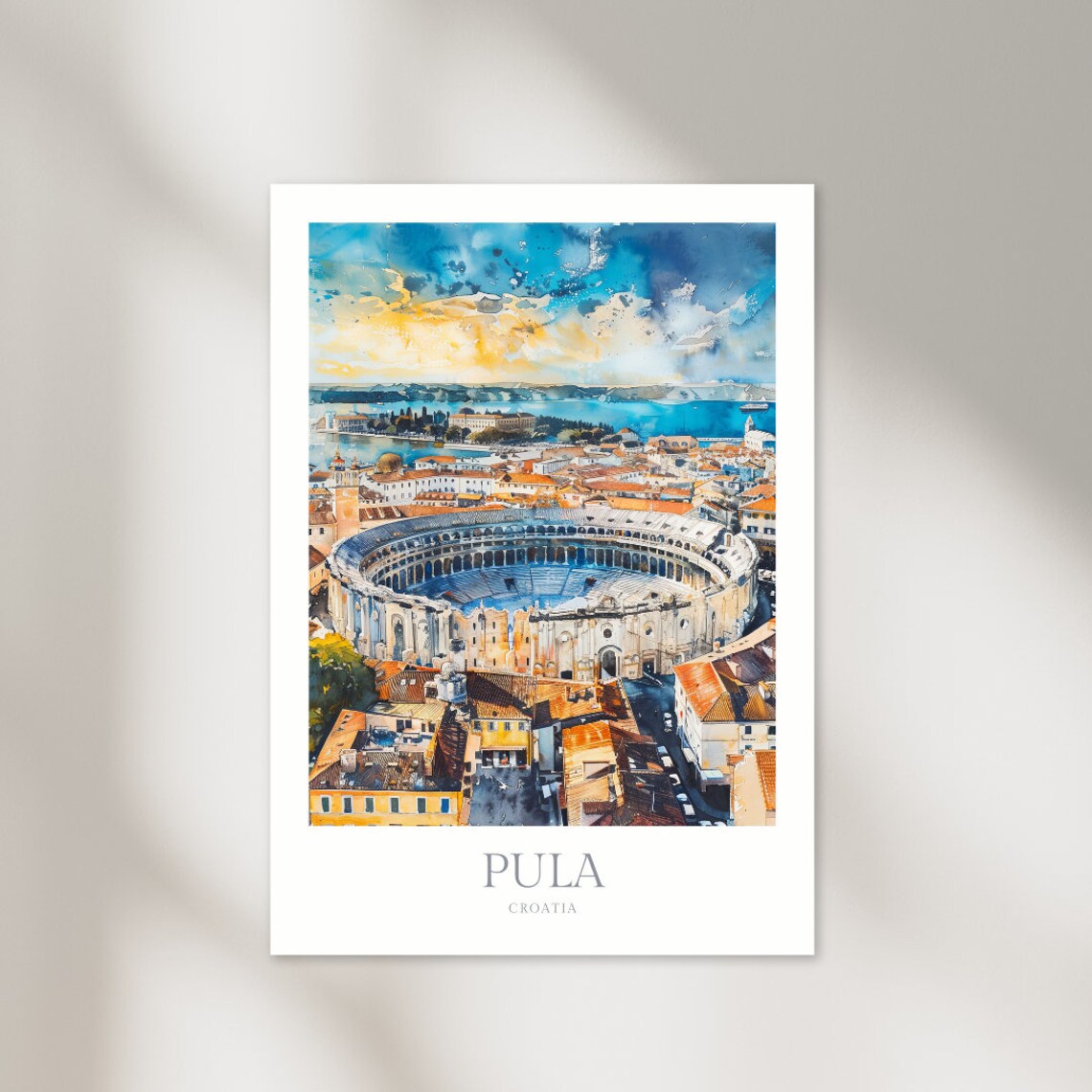 Pula Croatia Watercolor Roman Arena Amphitheatre Travel Poster