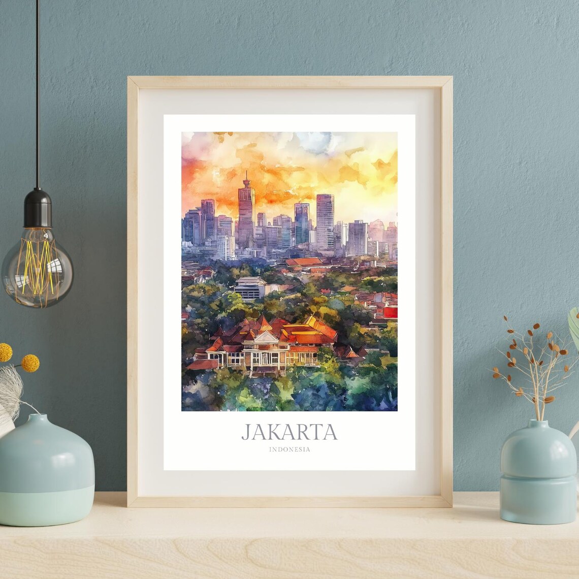 Jakarta, Indonesia Watercolor Travel Poster - Image 3