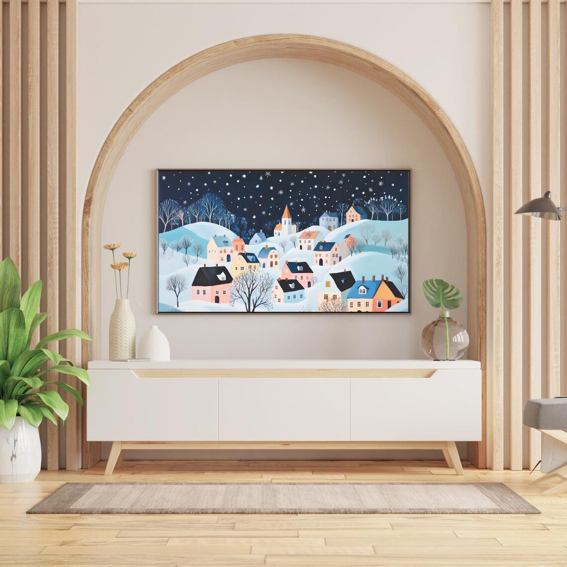 Christmas Village Vintage Holiday Landscape Art Print - Image 2