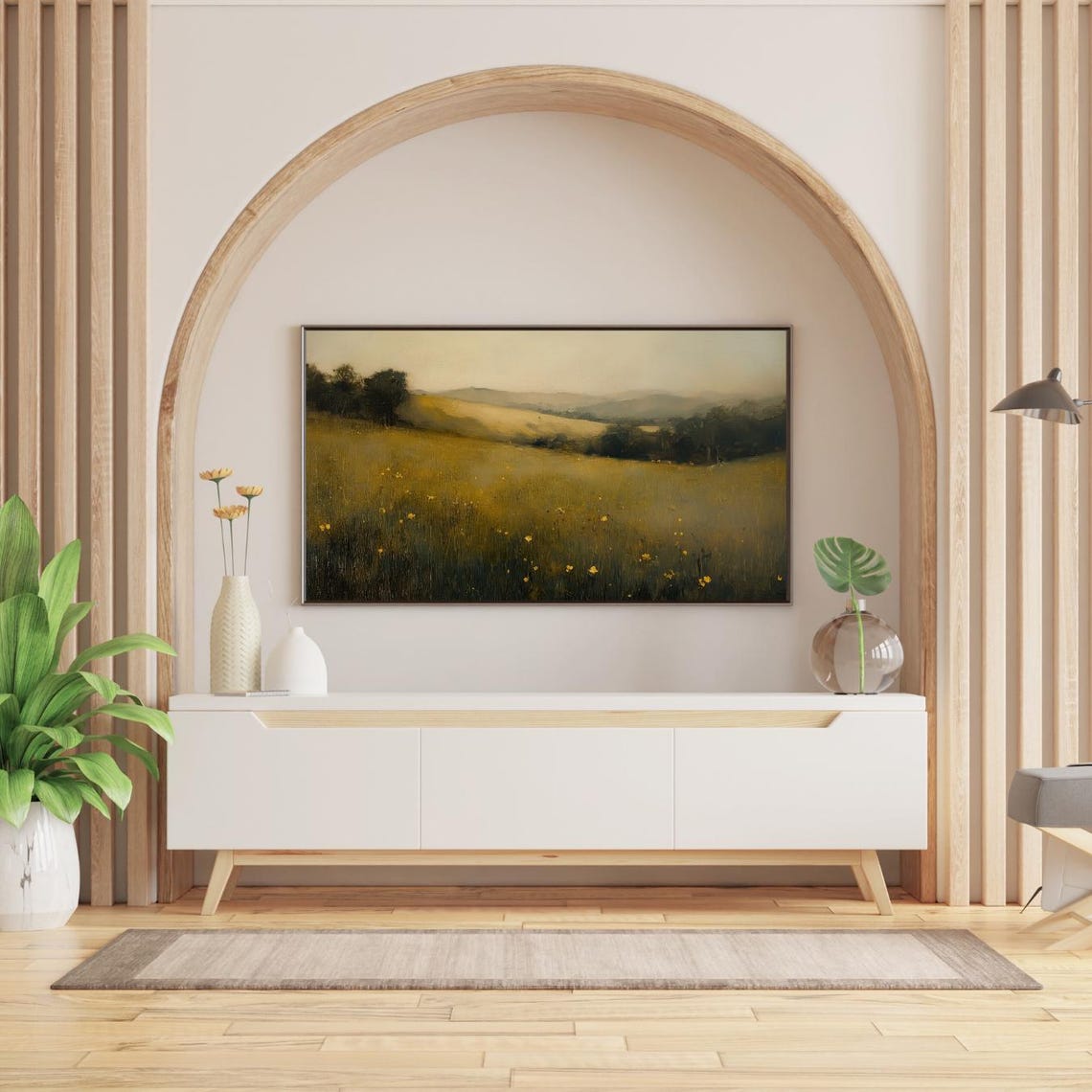 Moody Golden Meadow Wildflowers Vintage Rustic Landscape Art Poster - Image 2
