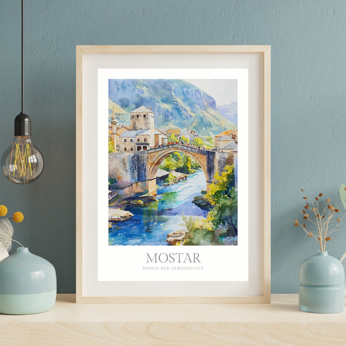 Mostar Bosnia And Herzegovina Watercolor Poster Mostar Wall Art Home Decor Bosnia And Herzegovina Print Poster - Image 2
