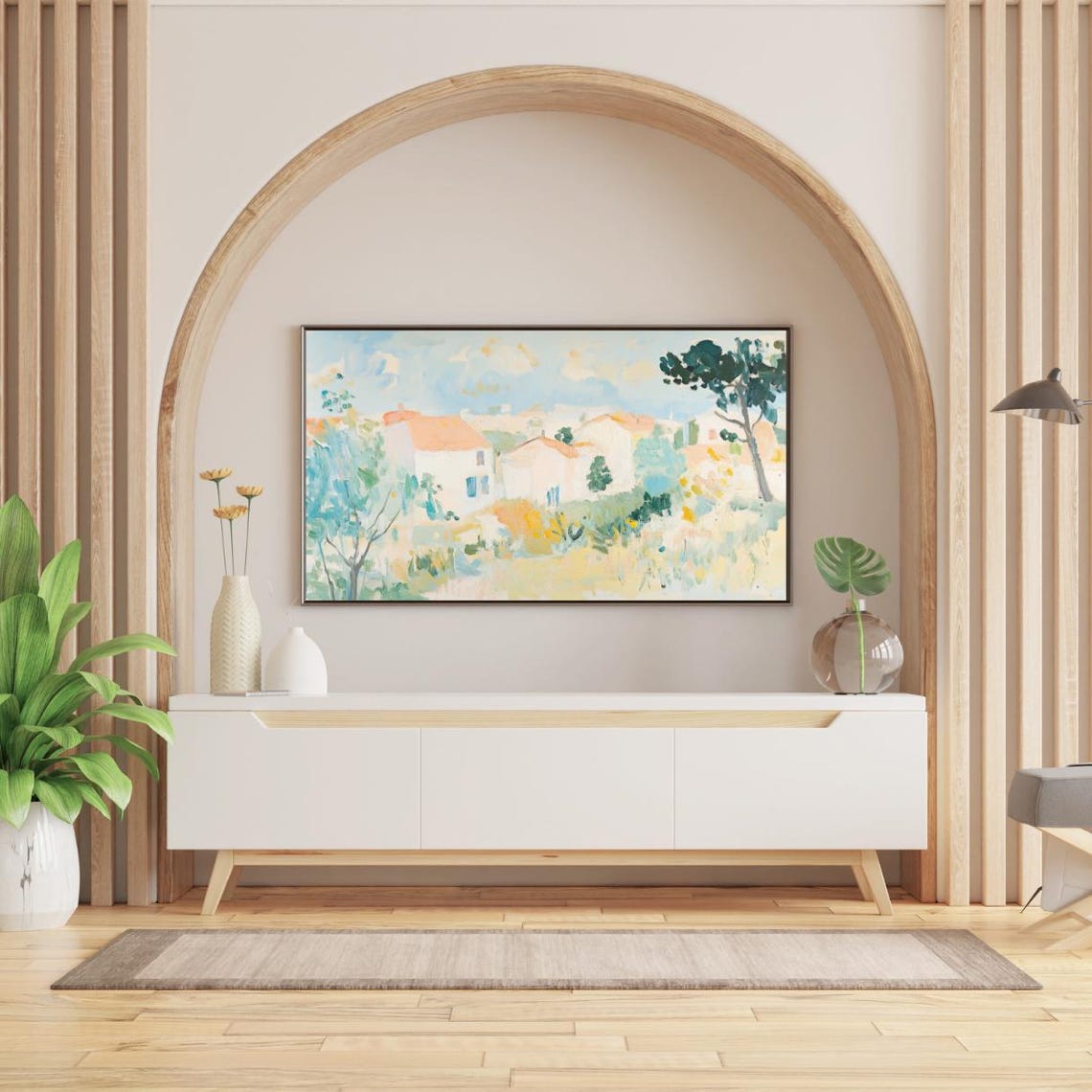 Neutral Abstract Village Pastel Painting Frame TV Art Digital Poster - Image 2