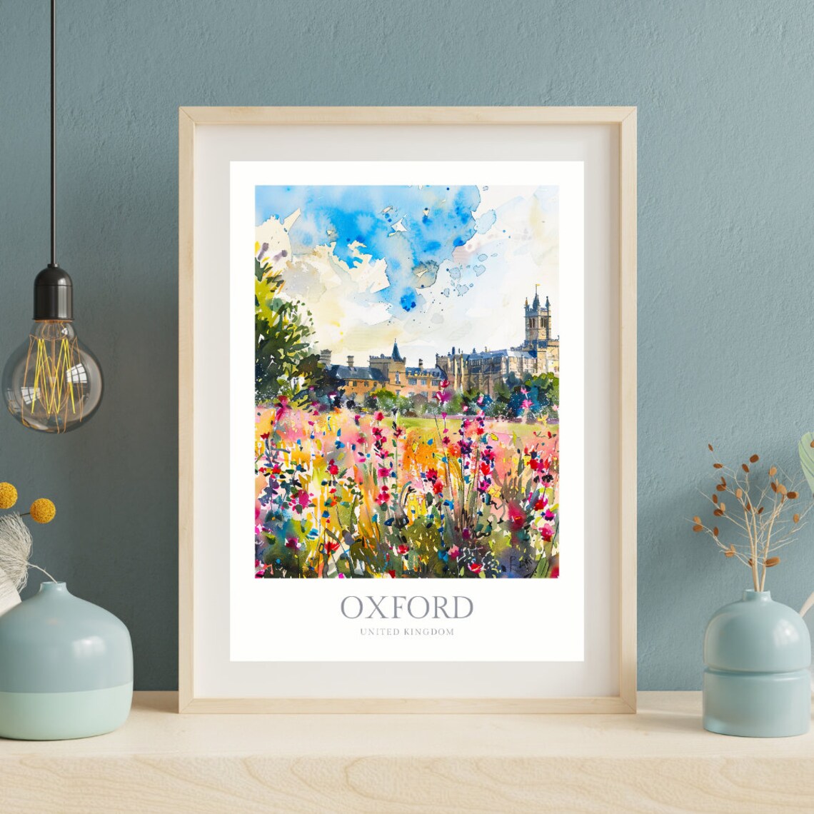 Oxford United Kingdom Watercolor College Buildings Poster Wildflowers - Image 2