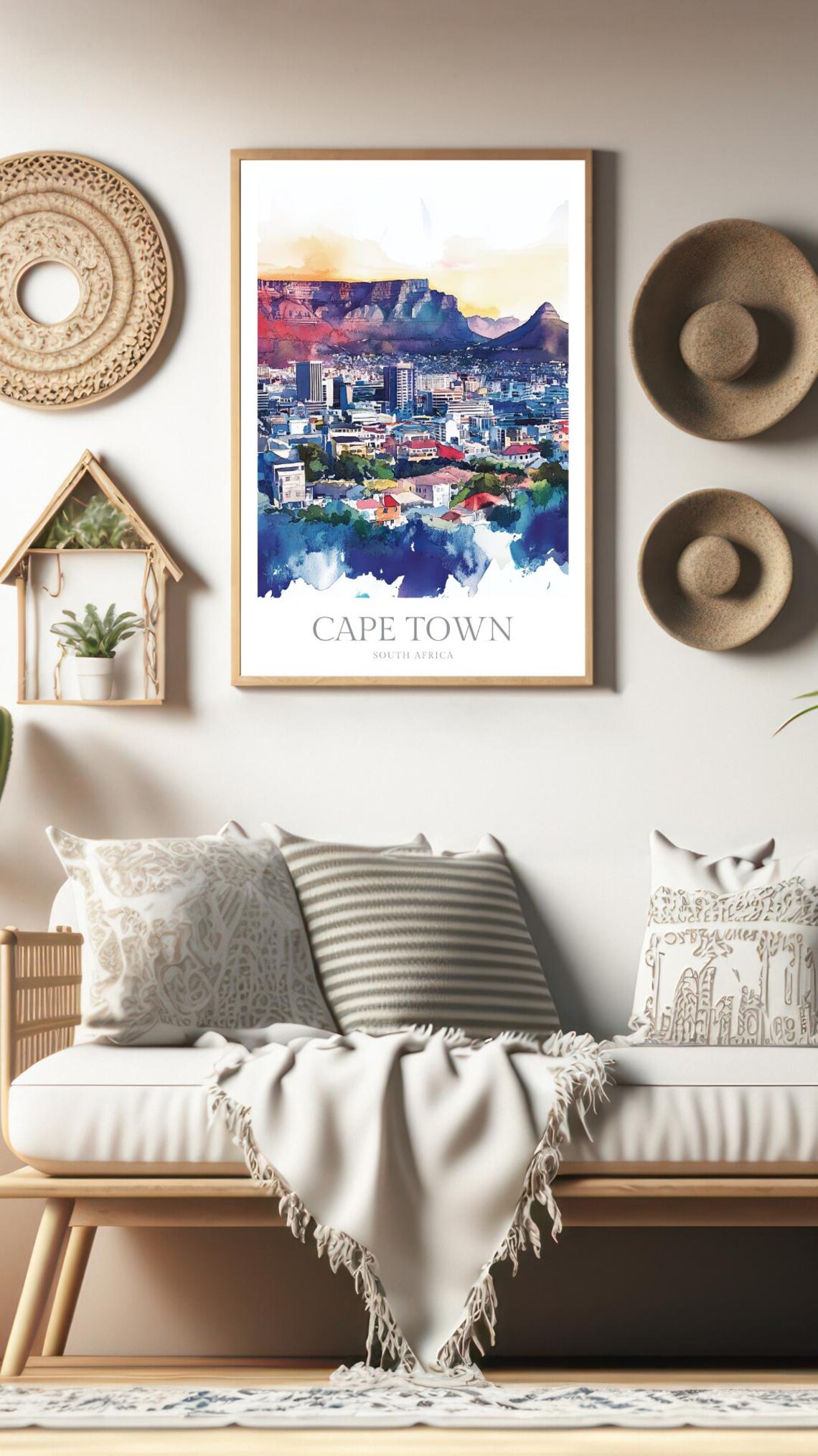 Cape Town South Africa Table Mountain Watercolor Skyline Poster - Image 3