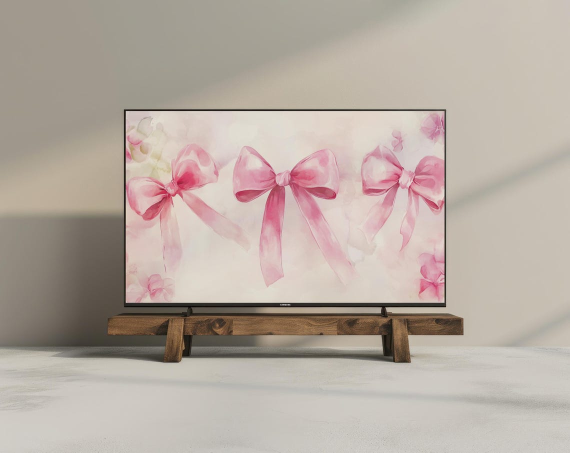 Frame Tv Art For Frame Tv Baby Shower Gender Reveal Frame Tv Art Pink Bows Art For Tv Neutral Watercolor Frame Tv Art Baby Girl - Image 3