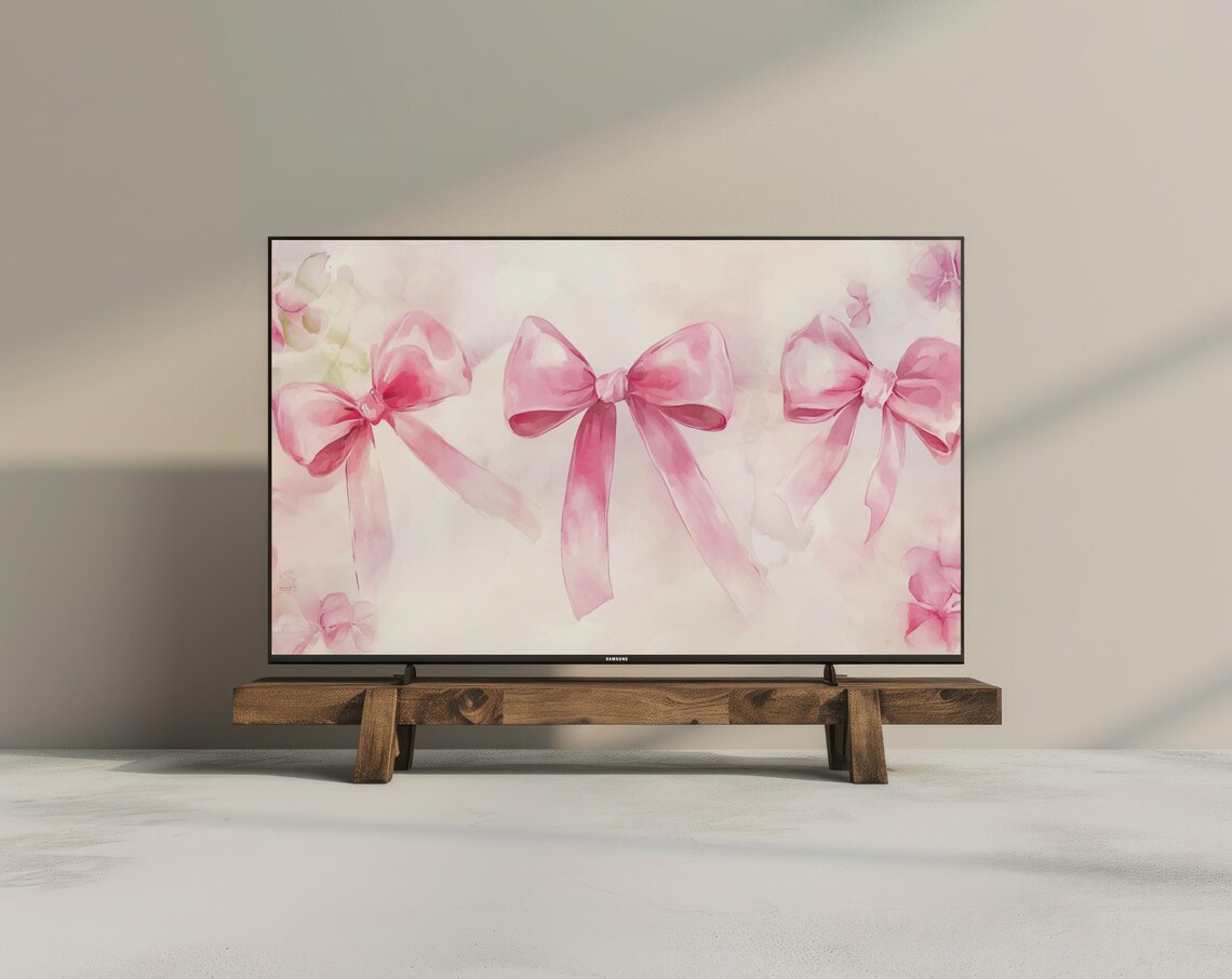 Pink Bows Watercolor Baby Girl Nursery Soft Floral Coquette Wall Art - Image 3