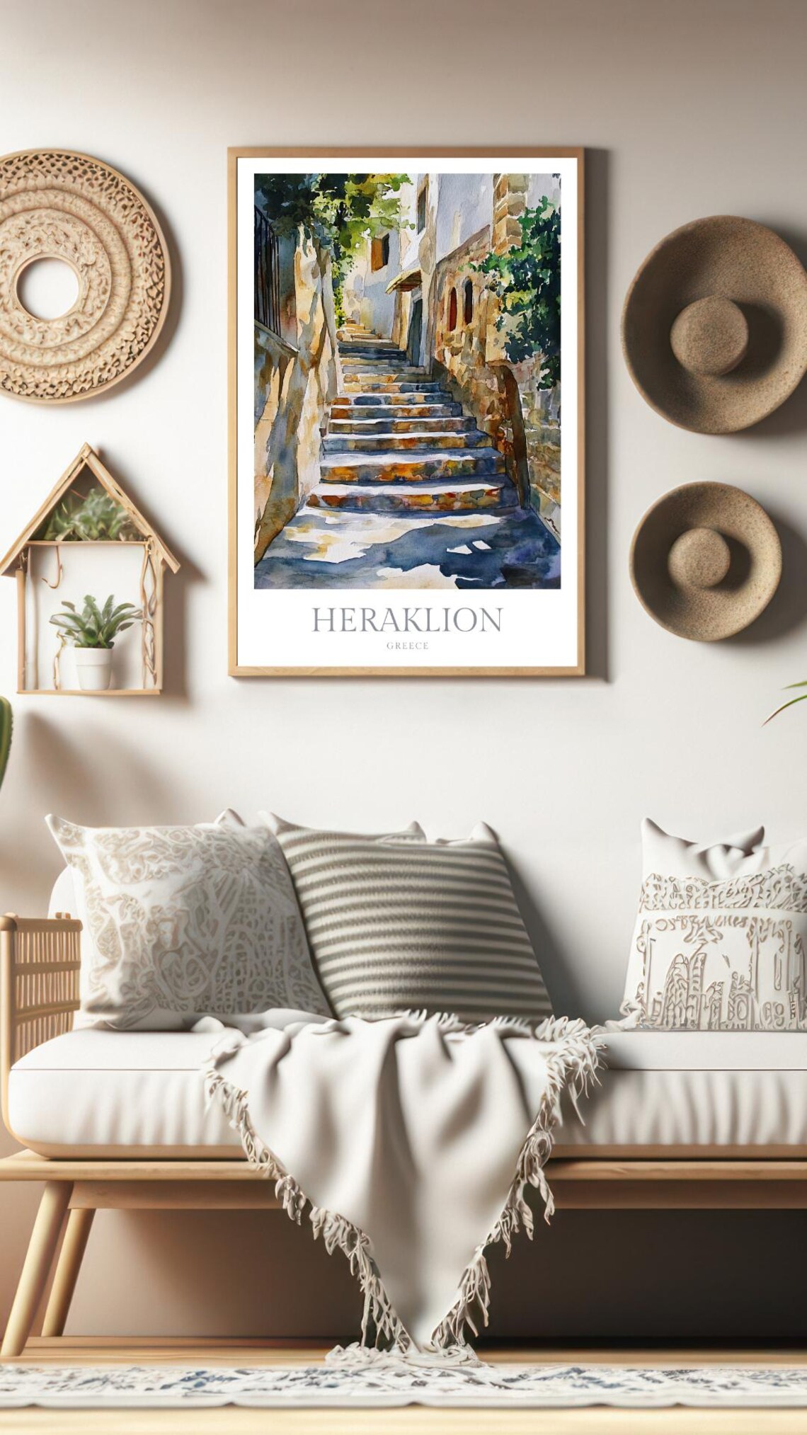 Heraklion Greece Crete Stone Steps Old Alley Watercolor Art Print - Image 2