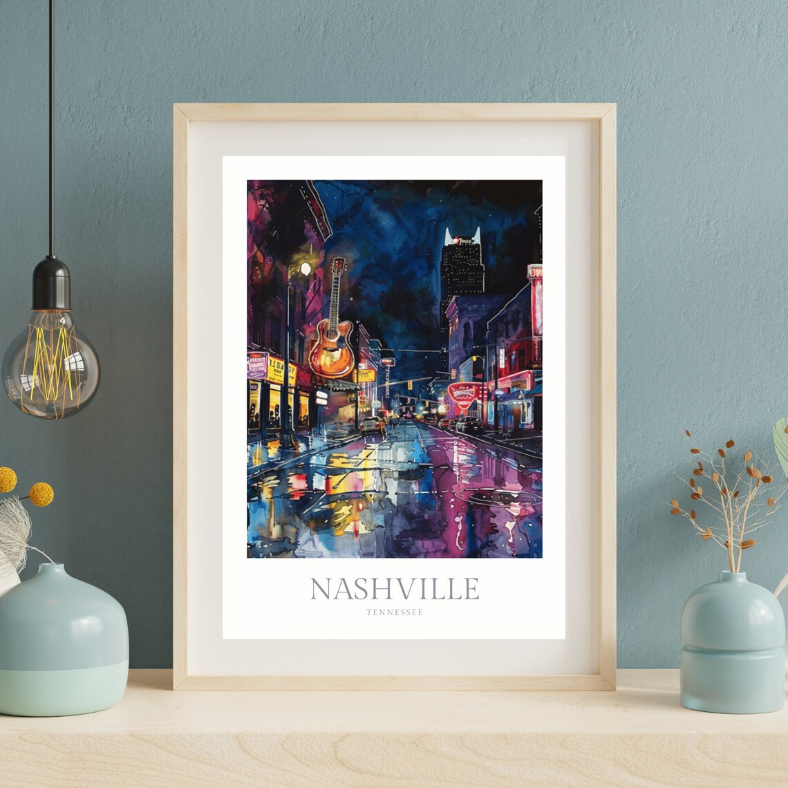 Nashville Tennessee Broadway Neon Guitar Night Music Scene Poster - Image 2