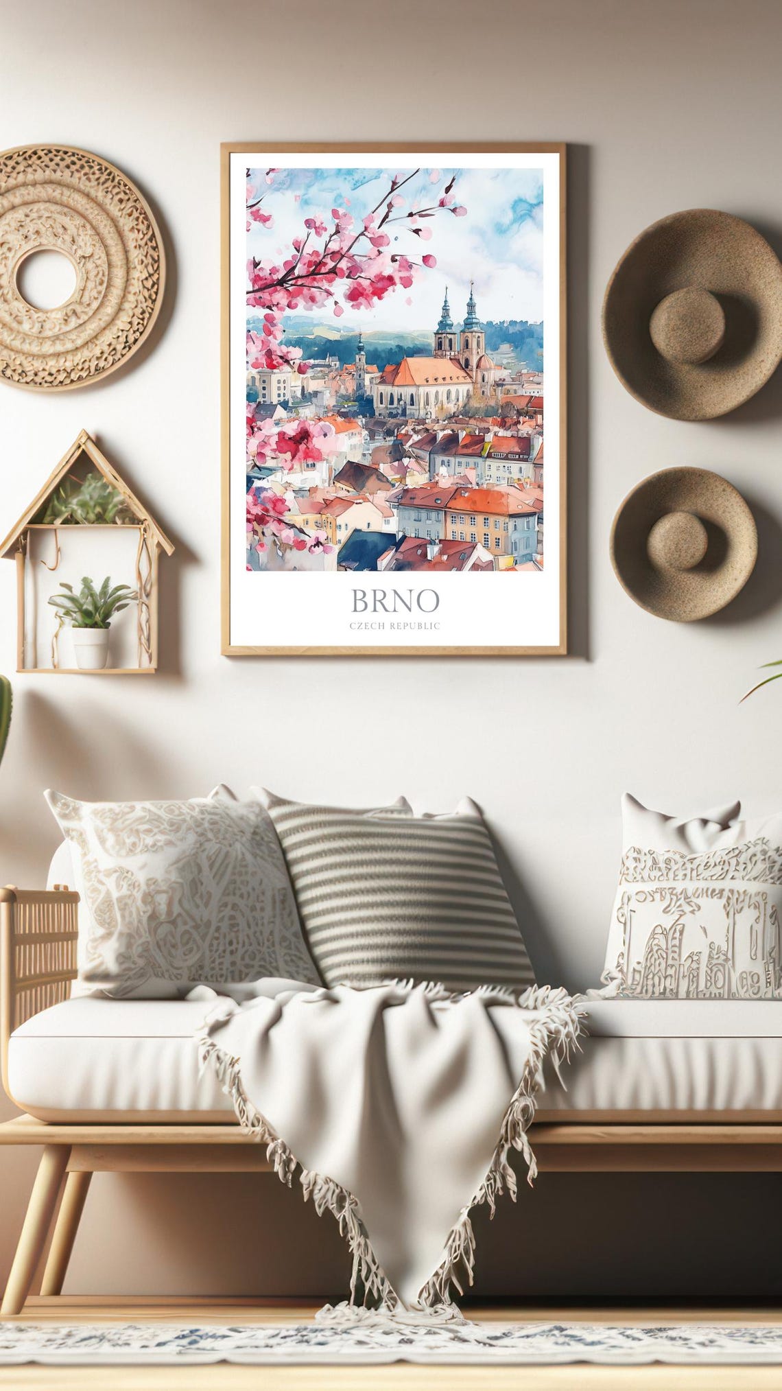 Brno Czech Republic Cherry Blossom Cathedral Watercolor Art Poster - Image 2